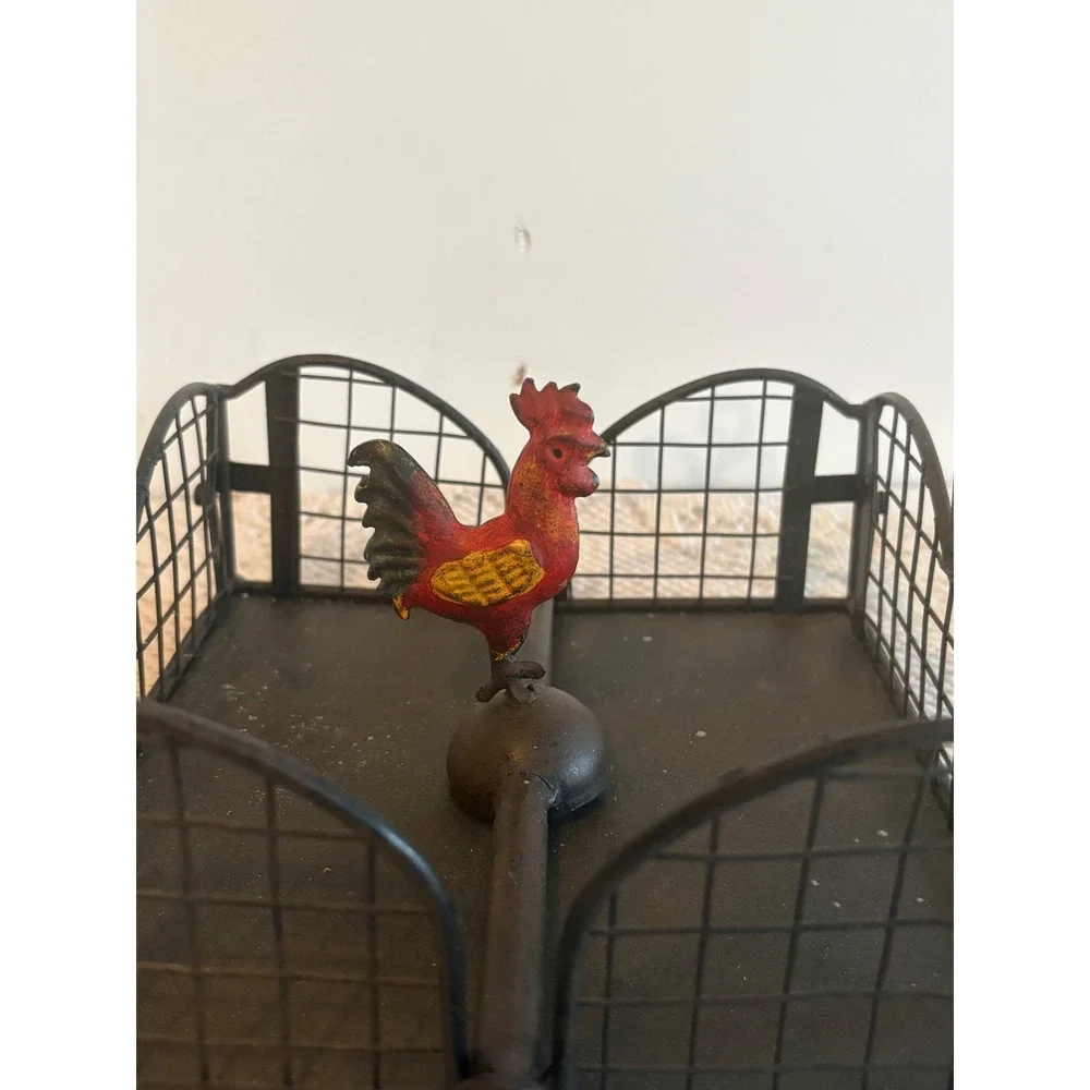 Vintage Black Metal Rooster Napkin Holder Farmhouse Wire Basket Weighted Arm